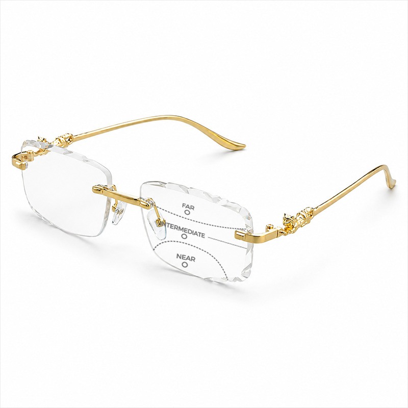 MEN’S RIMLESS READING GLASSES WITH PANTHER DETAILS