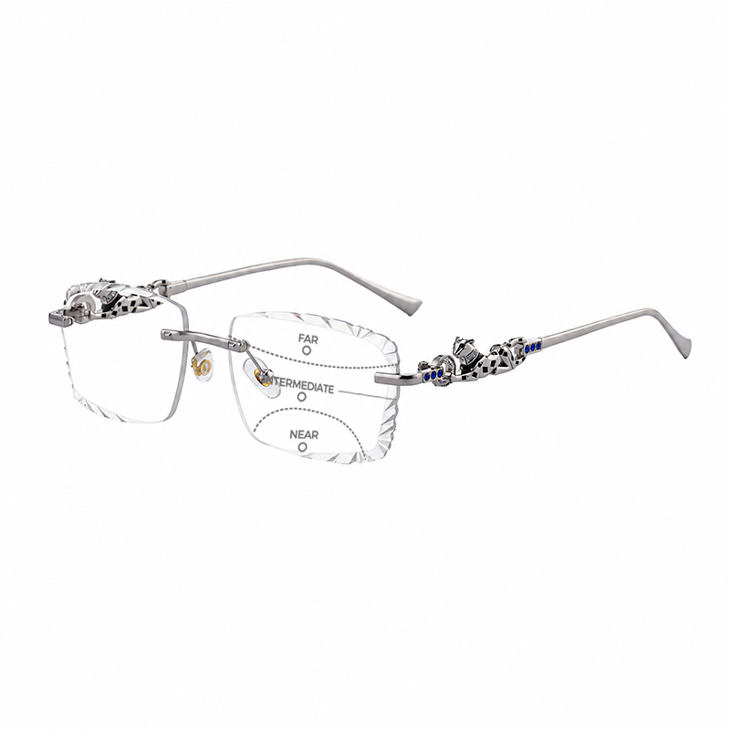 MEN’S RIMLESS READING GLASSES WITH PANTHER DETAILS