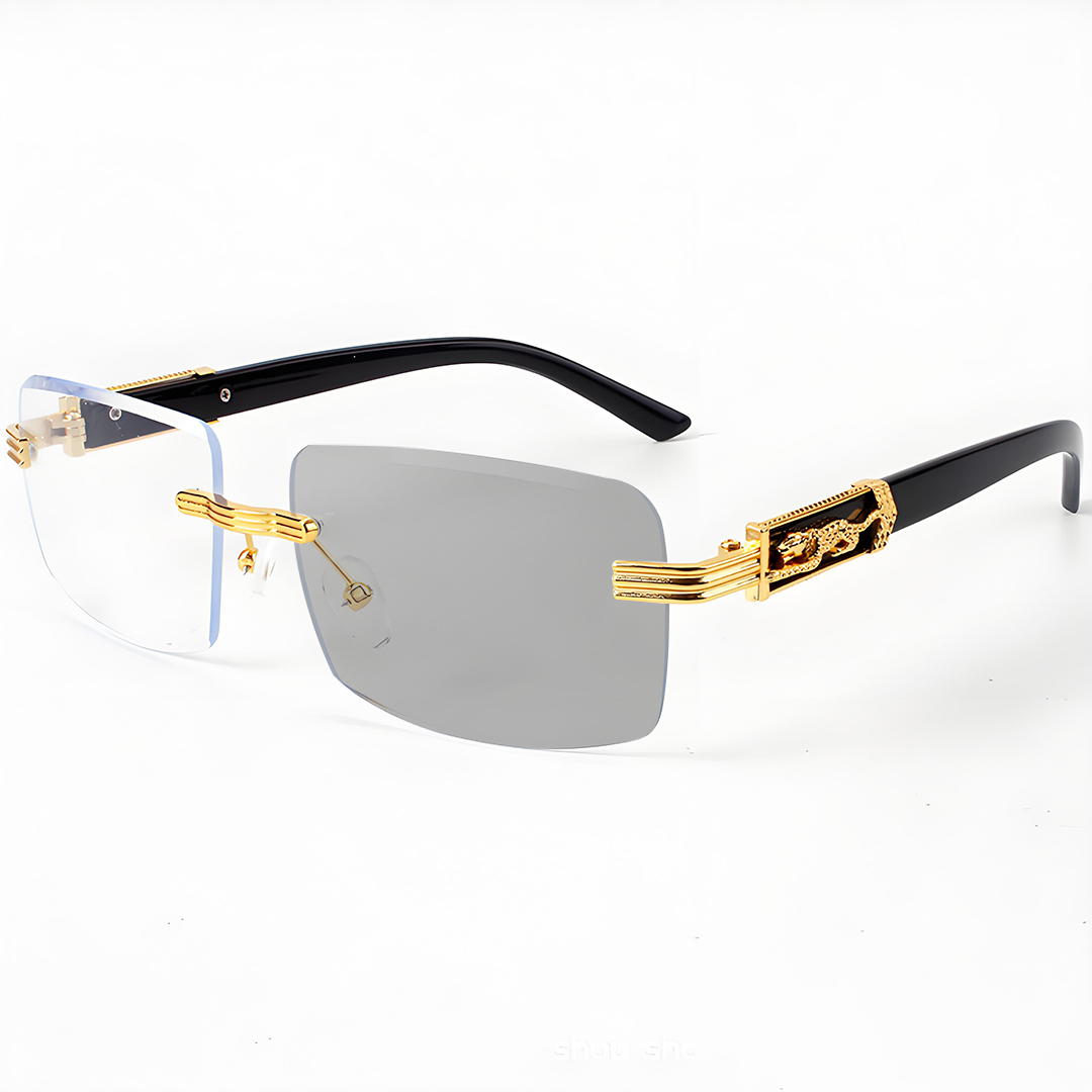 MEN’S RIMLESS SQUARE READING GLASSES WITH PANTHER DETAILS