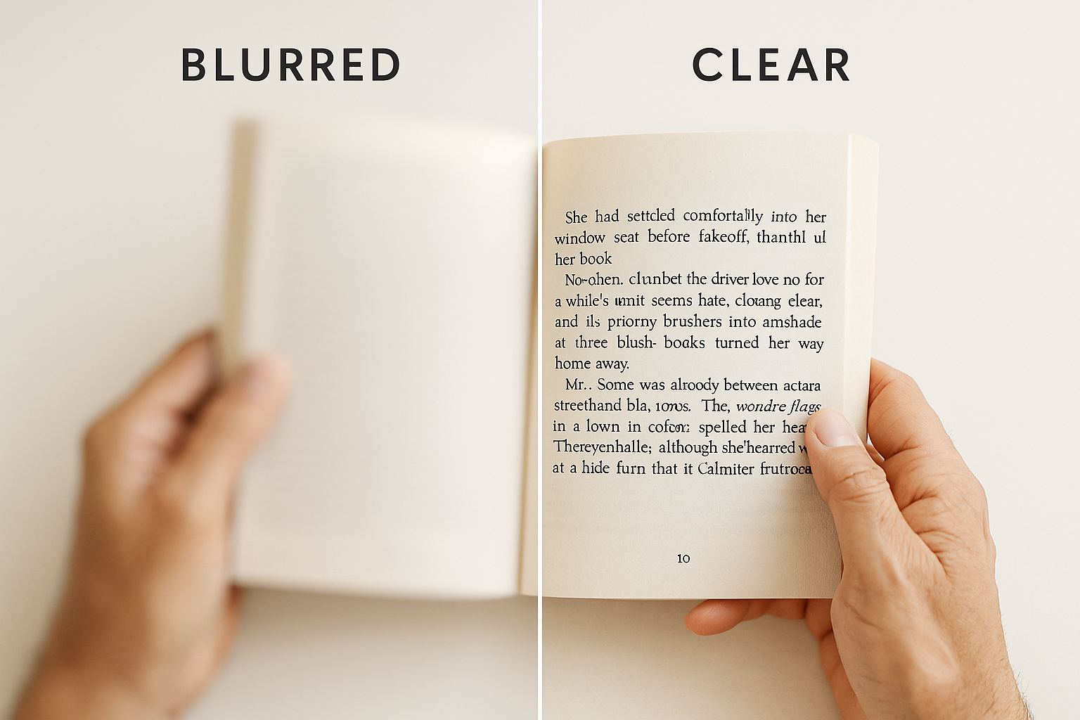 Blurred vs clear reading view comparison