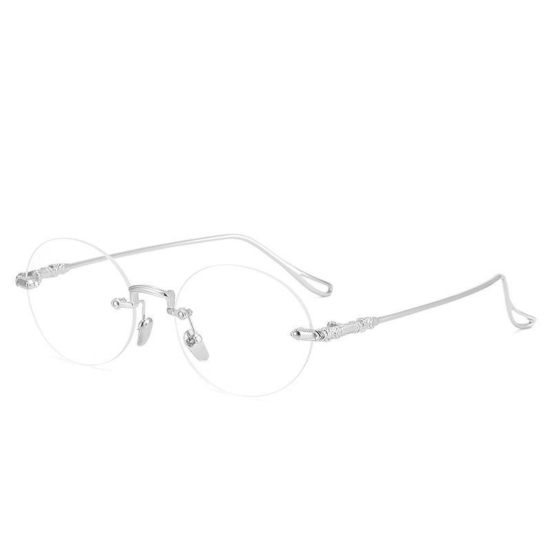 FASHIONABLE FRAMELESS METAL ROUND FRAME ANTI-BLUE LIGHT READING GLASSES