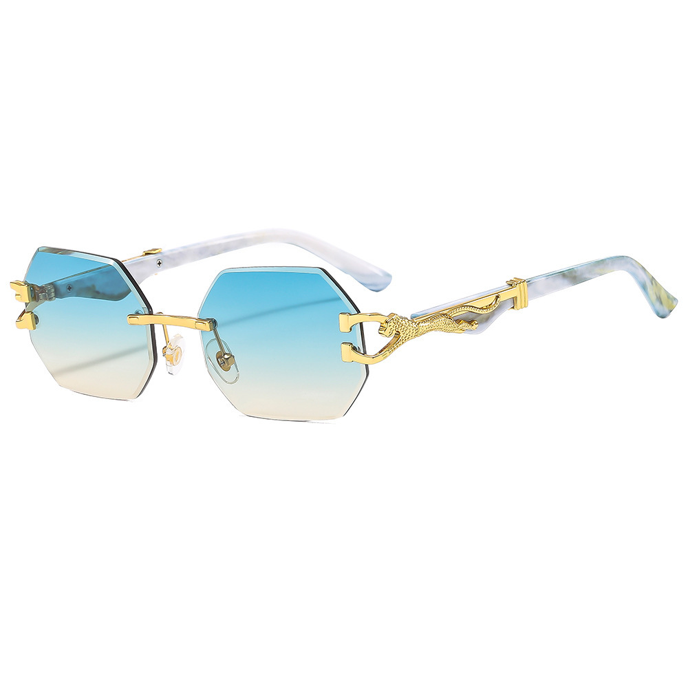 VINTAGE RIMLESS POLYGONAL METAL LEOPARD SUNGLASSES