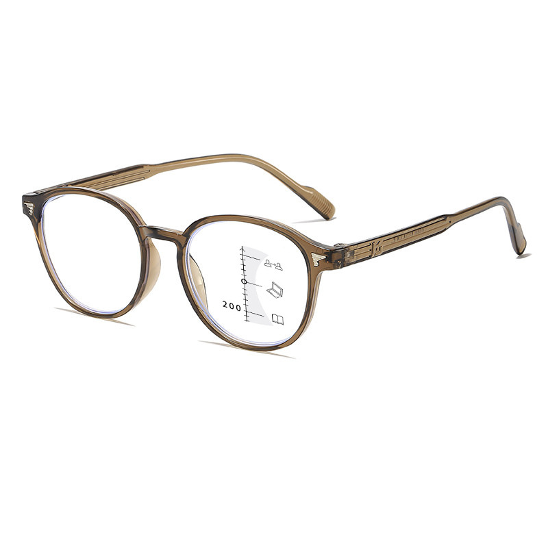 RETRO FASHION ROUND FRAME MULTI-FOCUS ANTI-BLUE LIGHT READING GLASSES