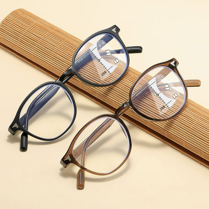 RETRO FASHION ROUND FRAME MULTI-FOCUS ANTI-BLUE LIGHT READING GLASSES