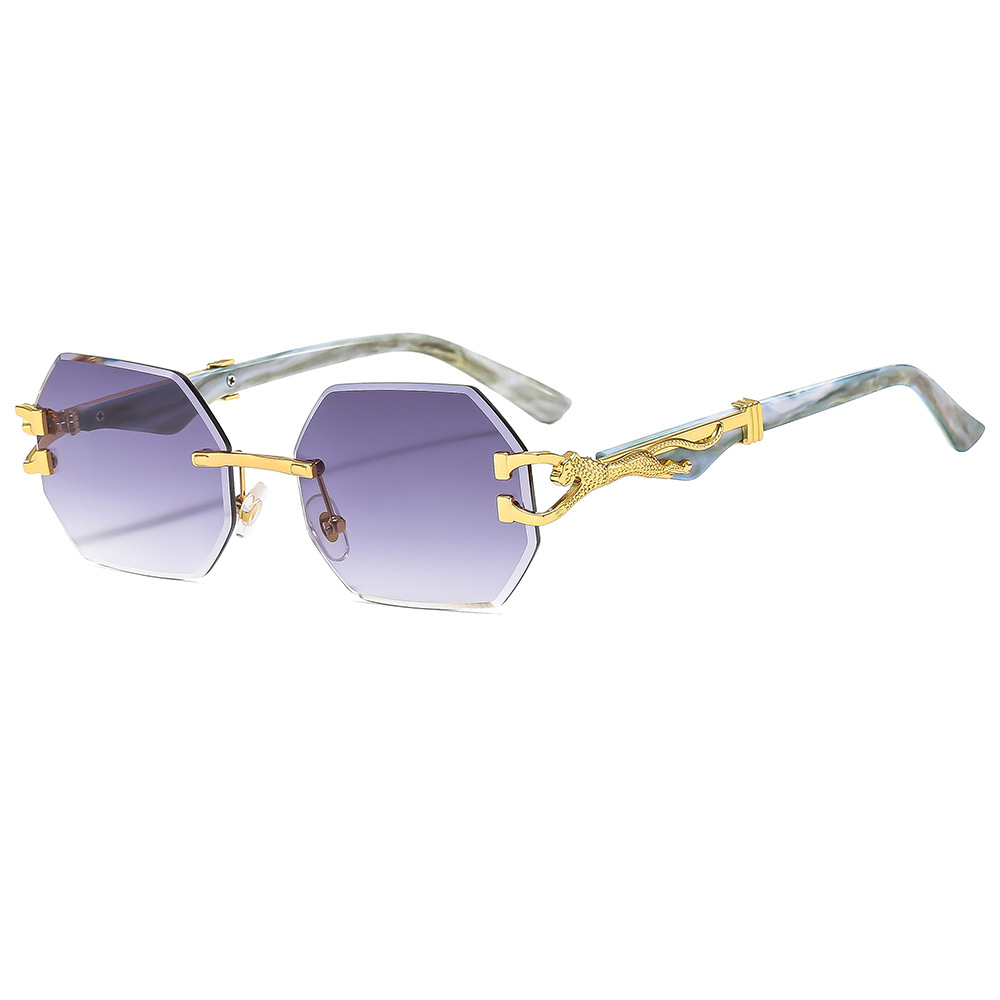 VINTAGE RIMLESS POLYGONAL METAL LEOPARD SUNGLASSES
