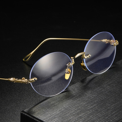 FASHIONABLE FRAMELESS METAL ROUND FRAME ANTI-BLUE LIGHT READING GLASSES