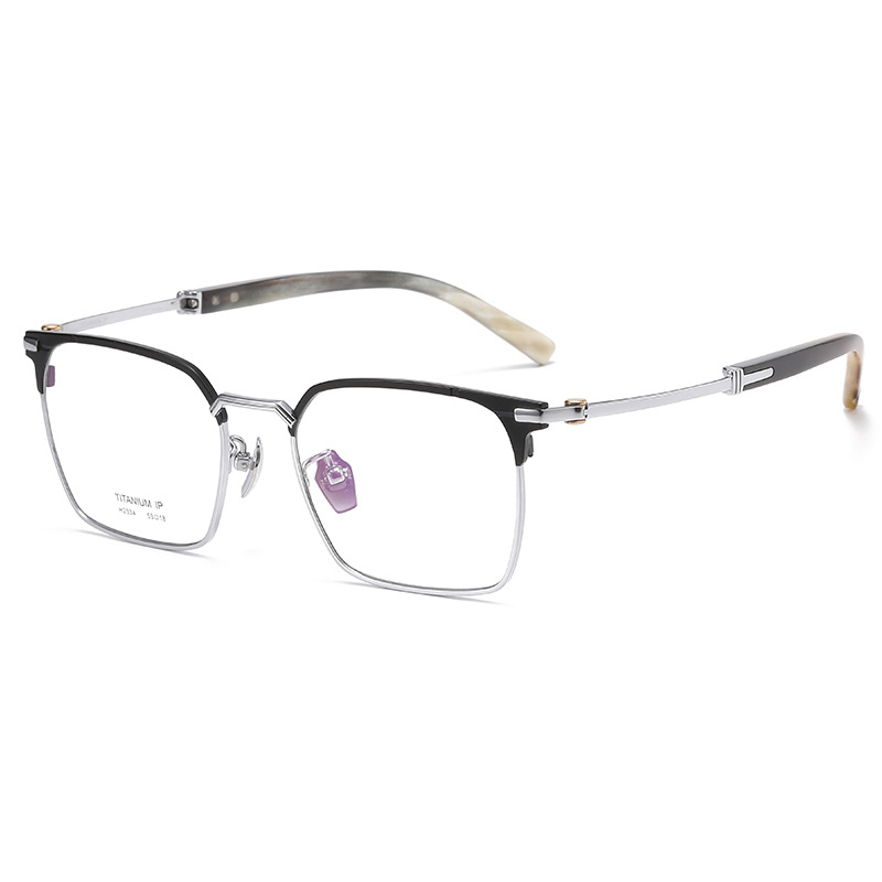 Prescription Glasses -BUSINESS CASUAL HORN TITANIUM FULL FRAME GLASSES