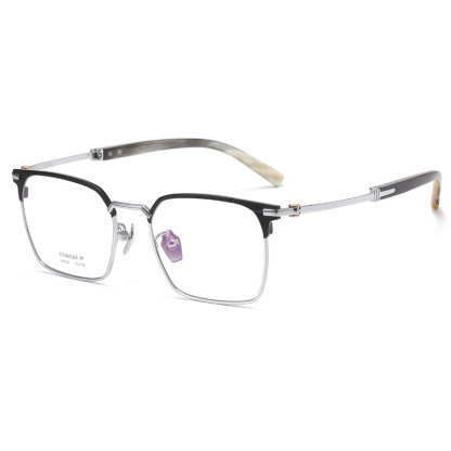 MEN'S BUSINESS CASUAL HORN TITANIUM FULL FRAME GLASSES