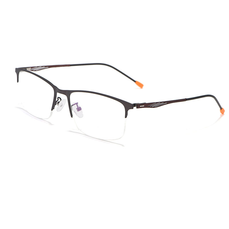 Men's Metal Semi-Rimless Progressive Photochromic Blue Light Blocking Glasses for Workplace