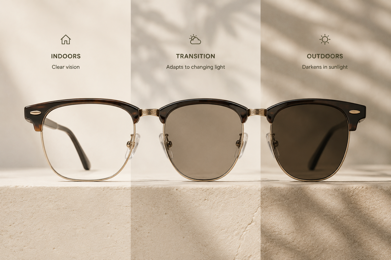 Photochromic lens clear to dark comparison