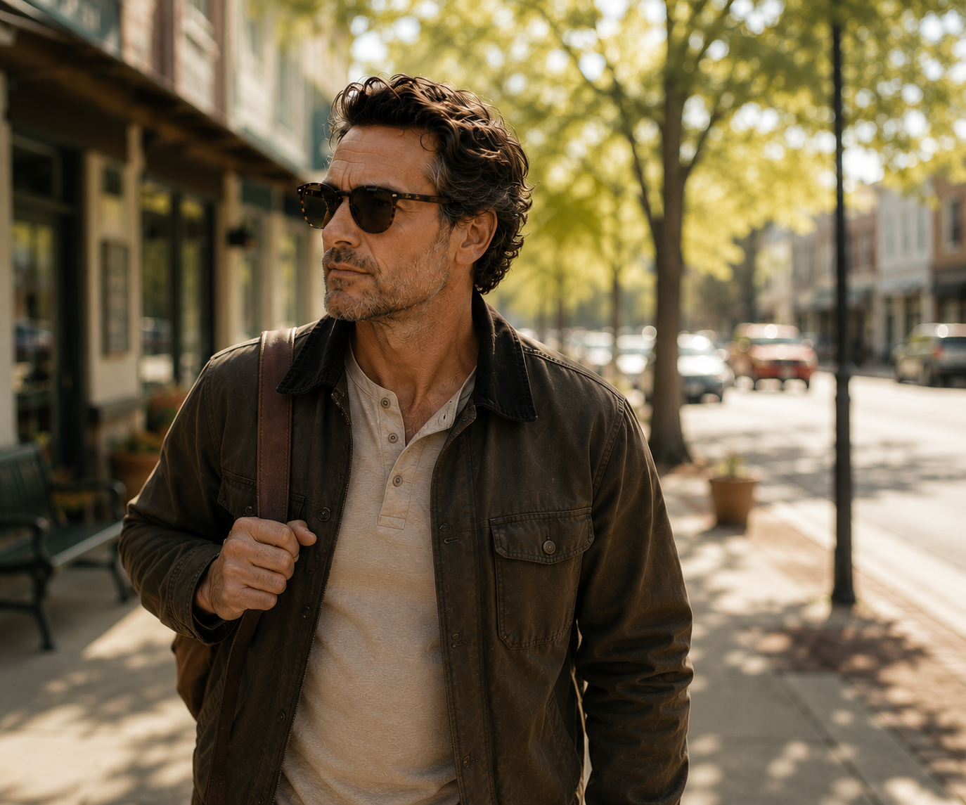 Man wearing photochromic glasses for everyday life