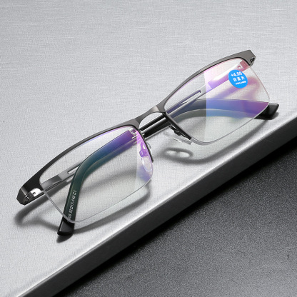 MEN'S HALF-FRAME METAL ANTI-BLUE LIGHT READING GLASSES