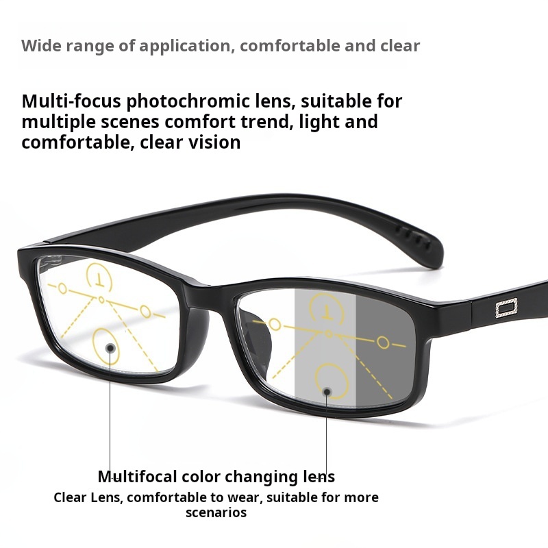 RETRO COMFORTABLE SMALL FRAME MULTI-FOCUS PHOTOCHROMIC READING GLASSES