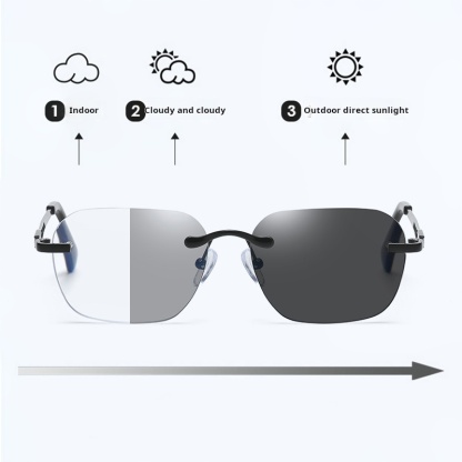 FRAMELESS PURE TITANIUM COLOR-CHANGING BLUE LIGHT BLOCKING READING GLASSES