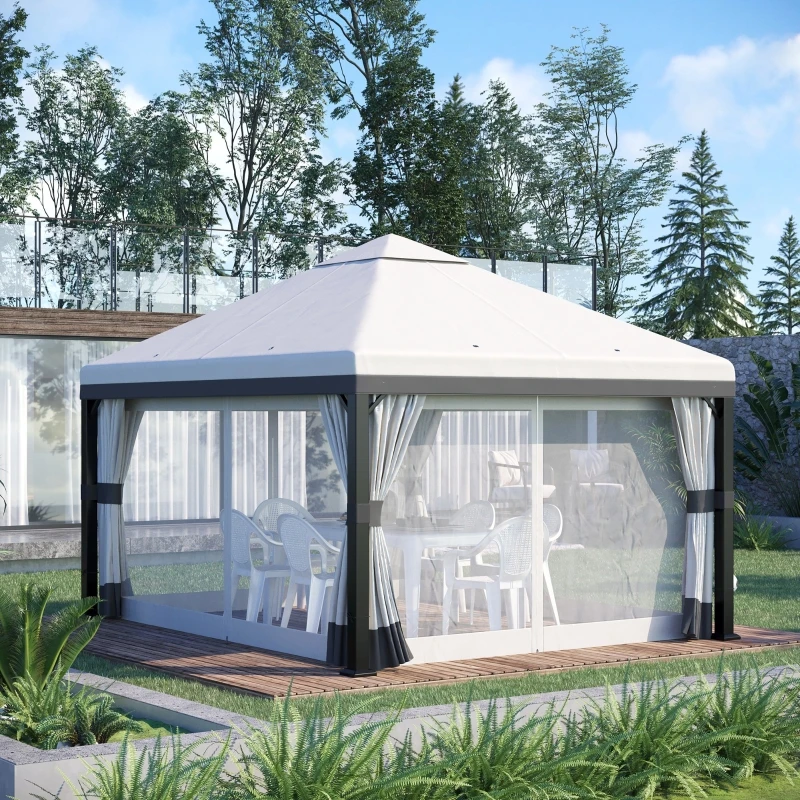 Garden pavilion, mosquito proof, insect proof, removable curtains, with drainage holes for rain proof, white, 3 x 3 x 2.7 m