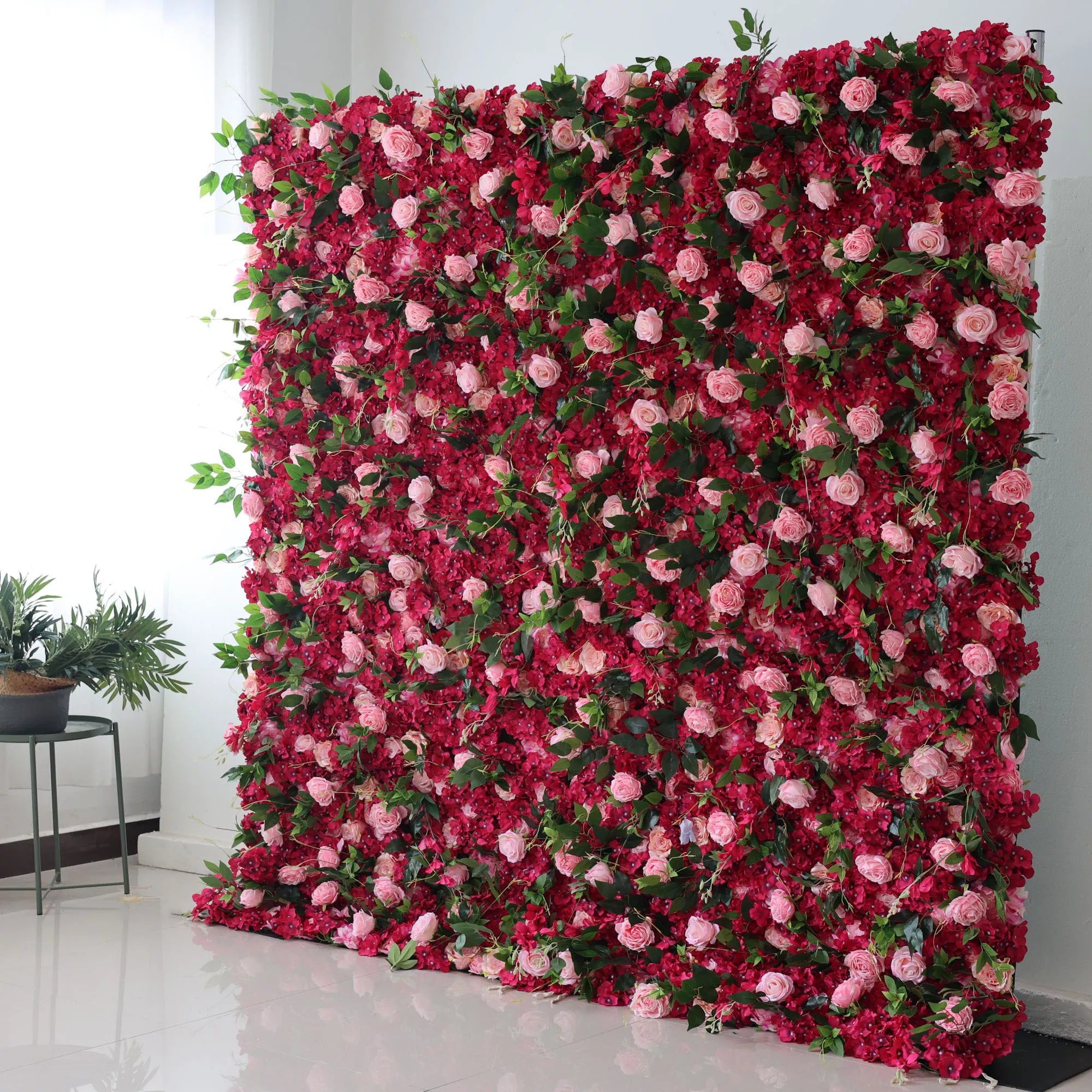 Valar Flowers Roll Up Artificial Flower Wall Backdrop: Romantic Ruby