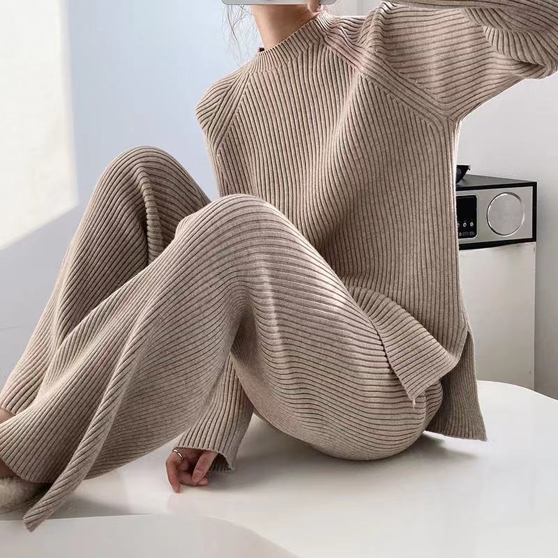 Sweater Pantalones de Pierna Ancha Conjunto de Dos Piezas