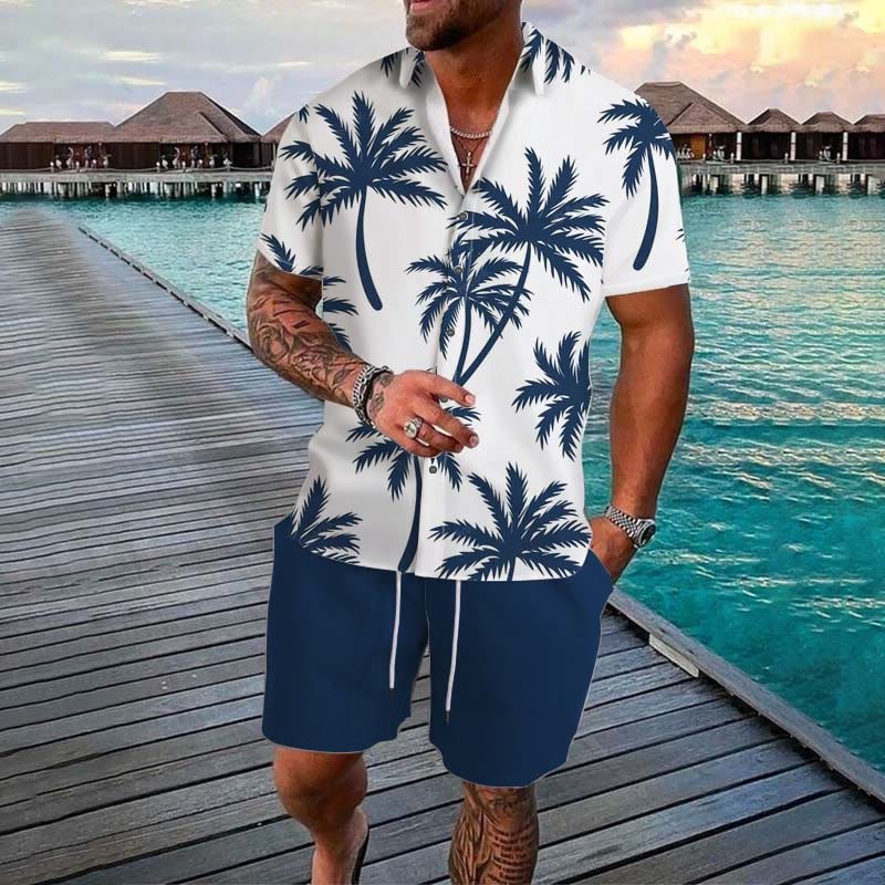 Vacation Casual Coconut Tree Print Shirt Set – CutsWear