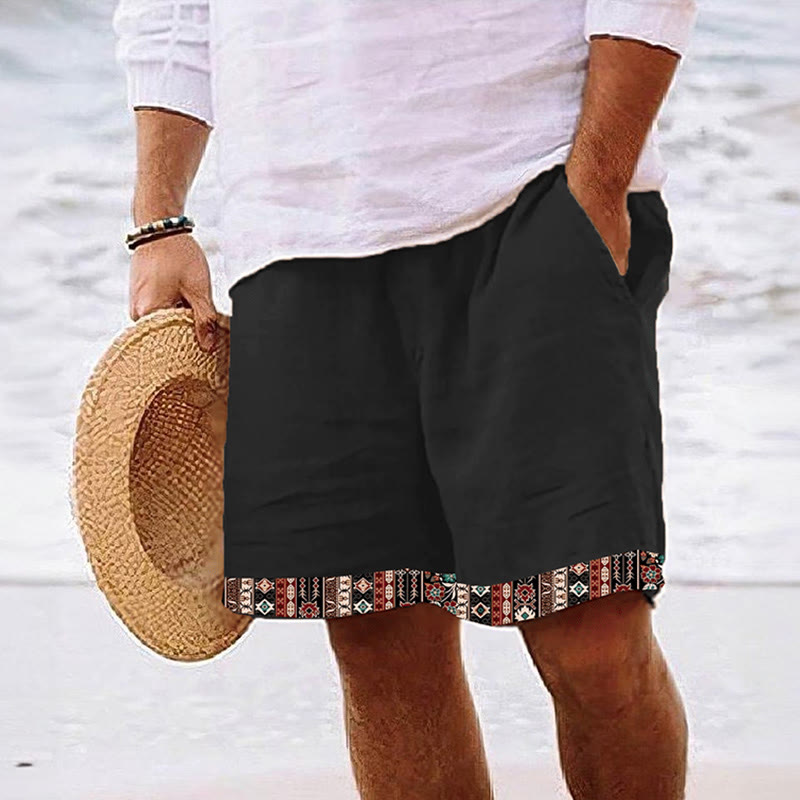 Men's Geometric Print Casual Shorts - Off-White