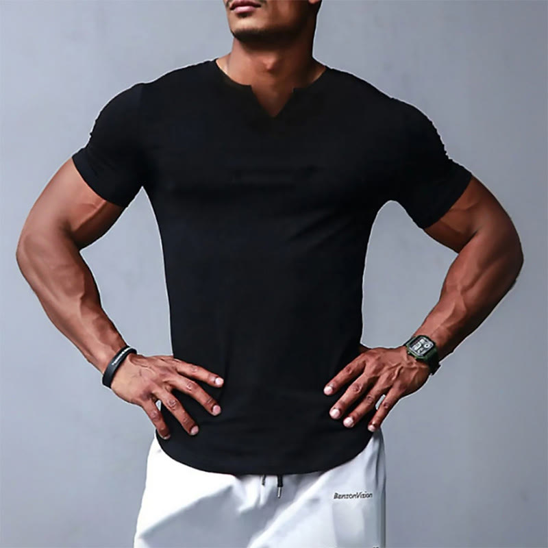 Men's Unique Design V-neck Plain Short Sleeve T-shirt