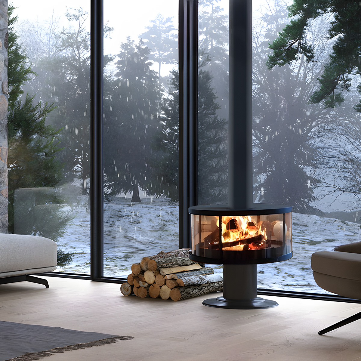 Modern indoor hanging real fire fireplace fireplace warm 1