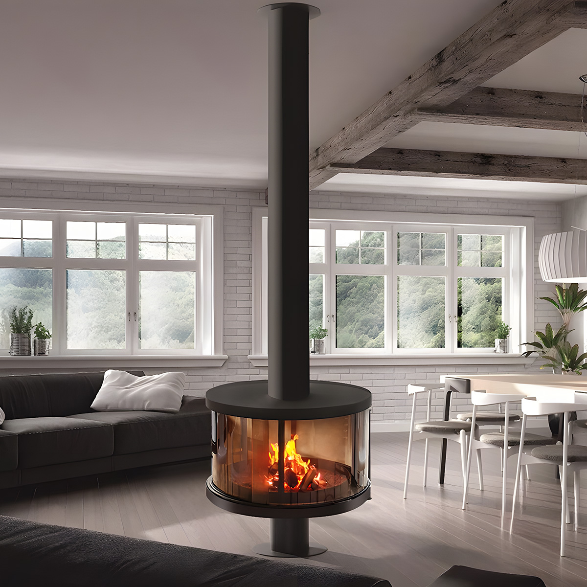 Modern indoor hanging real fire fireplace fireplace warm 1