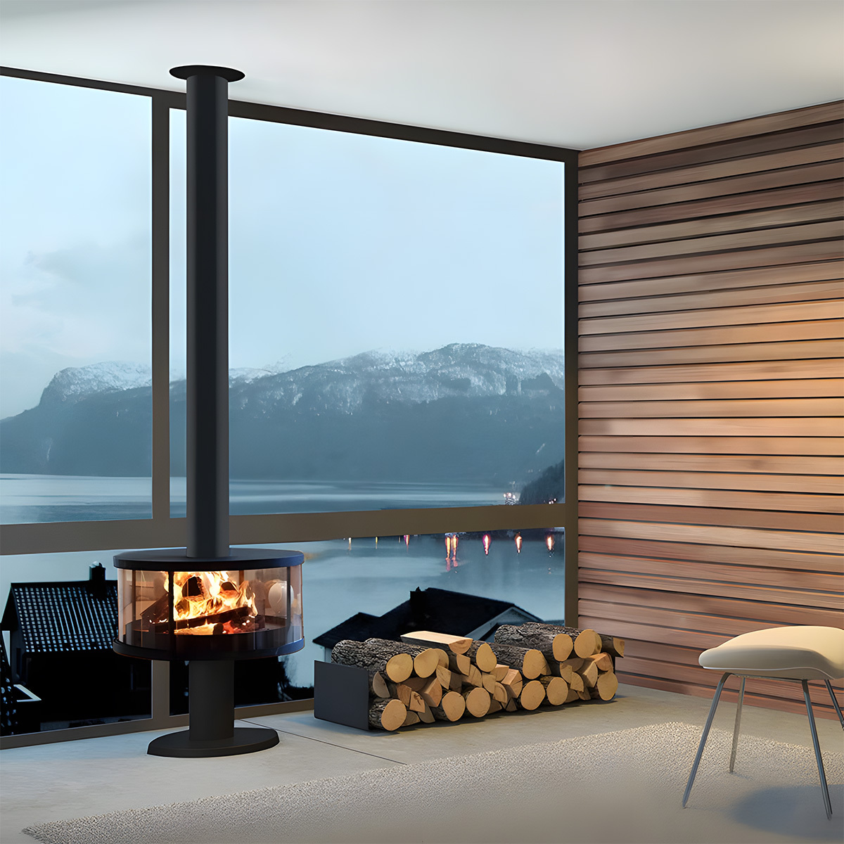 Modern indoor hanging real fire fireplace fireplace warm 1