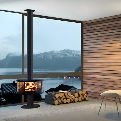 Modern indoor hanging real fire fireplace fireplace warm 1
