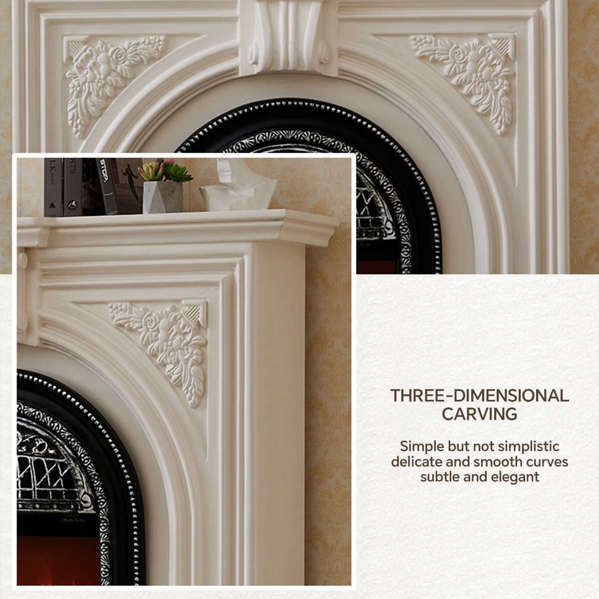 51.2Inch Simple Solid Wood French Style Electronic Fireplace