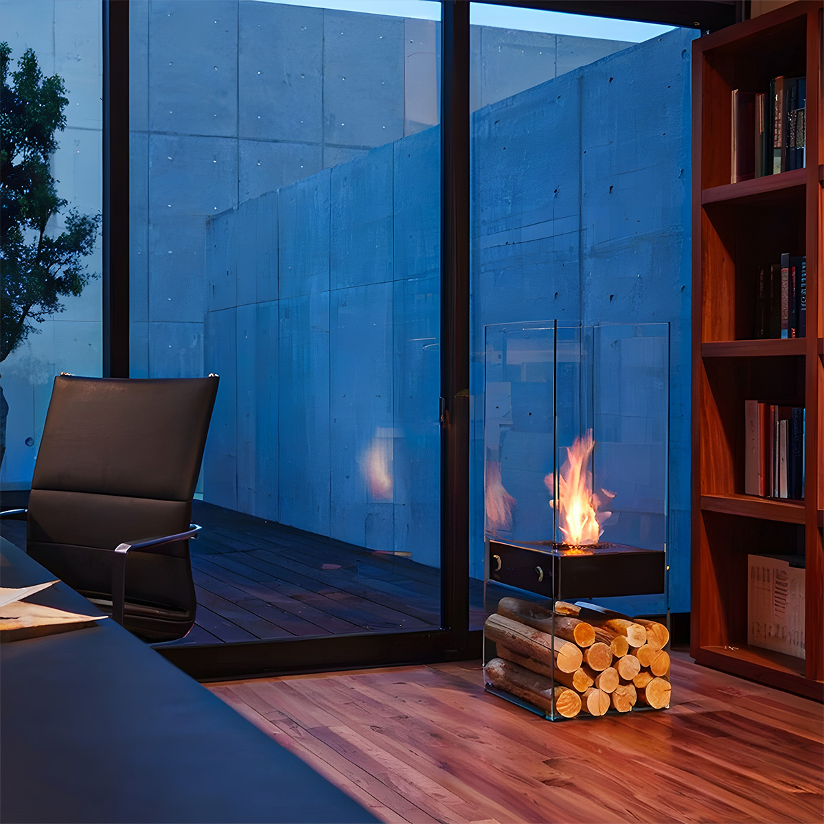 Modern alcohol glass fireplace
