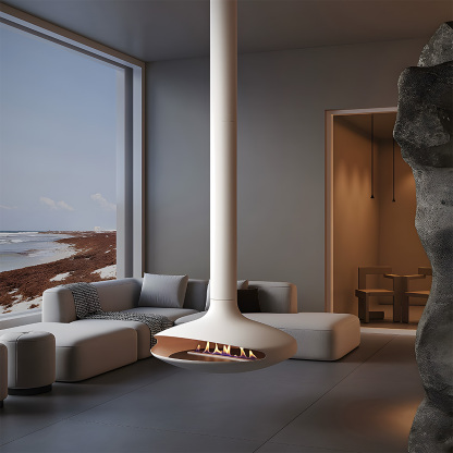 European style indoor flying saucer real fire hanging fireplace