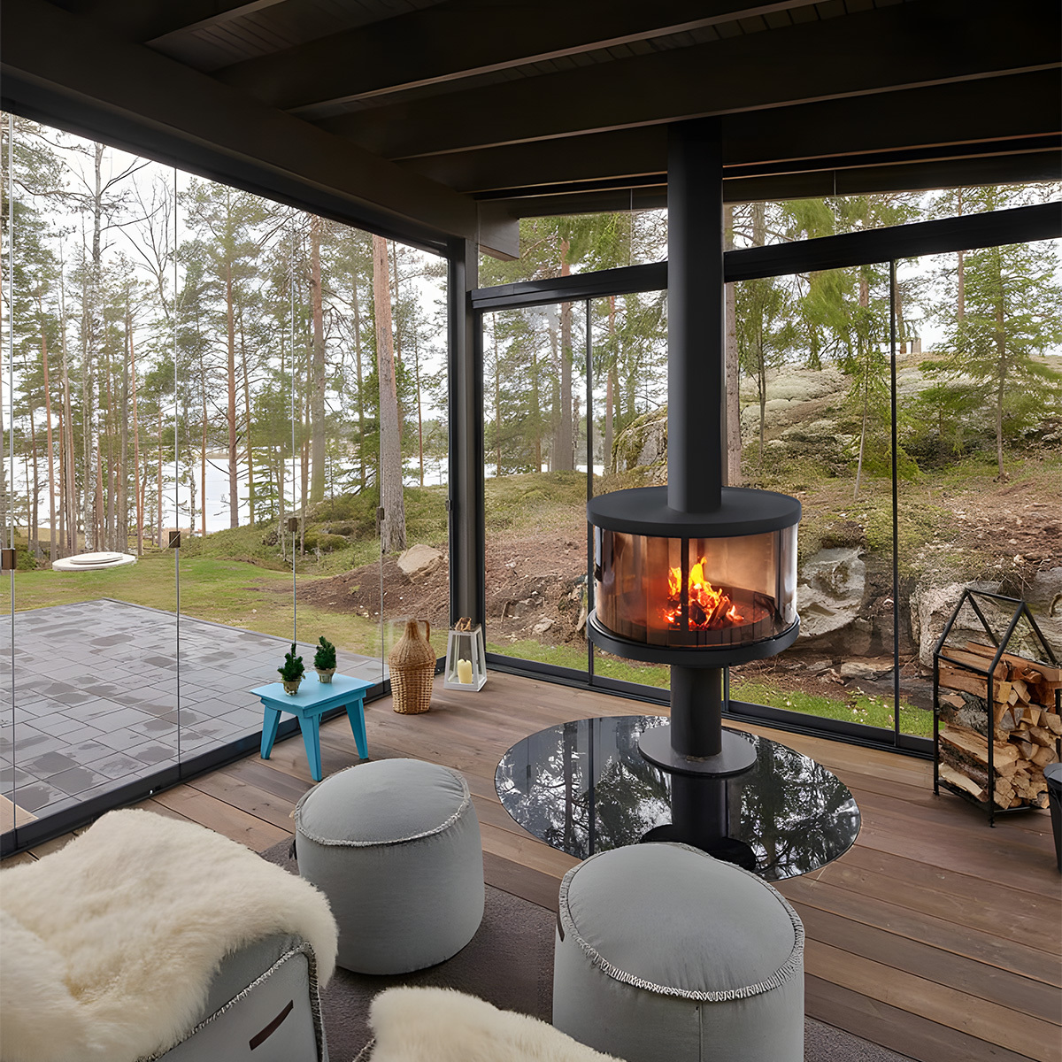 Modern indoor hanging real fire fireplace fireplace warm 1