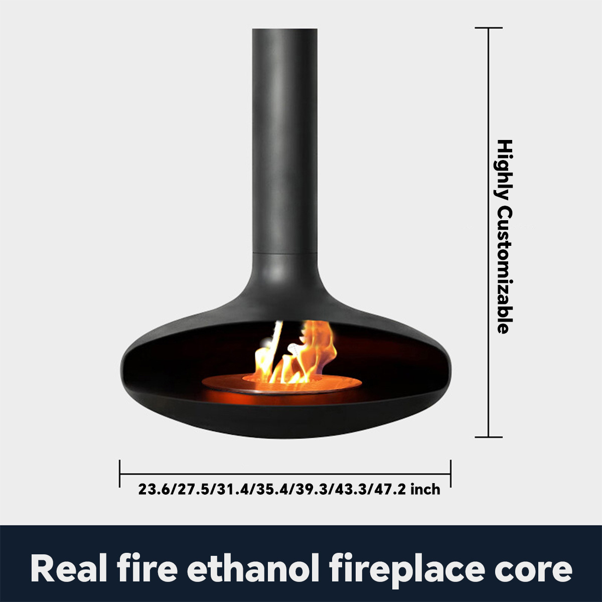 European style indoor flying saucer real fire hanging fireplace