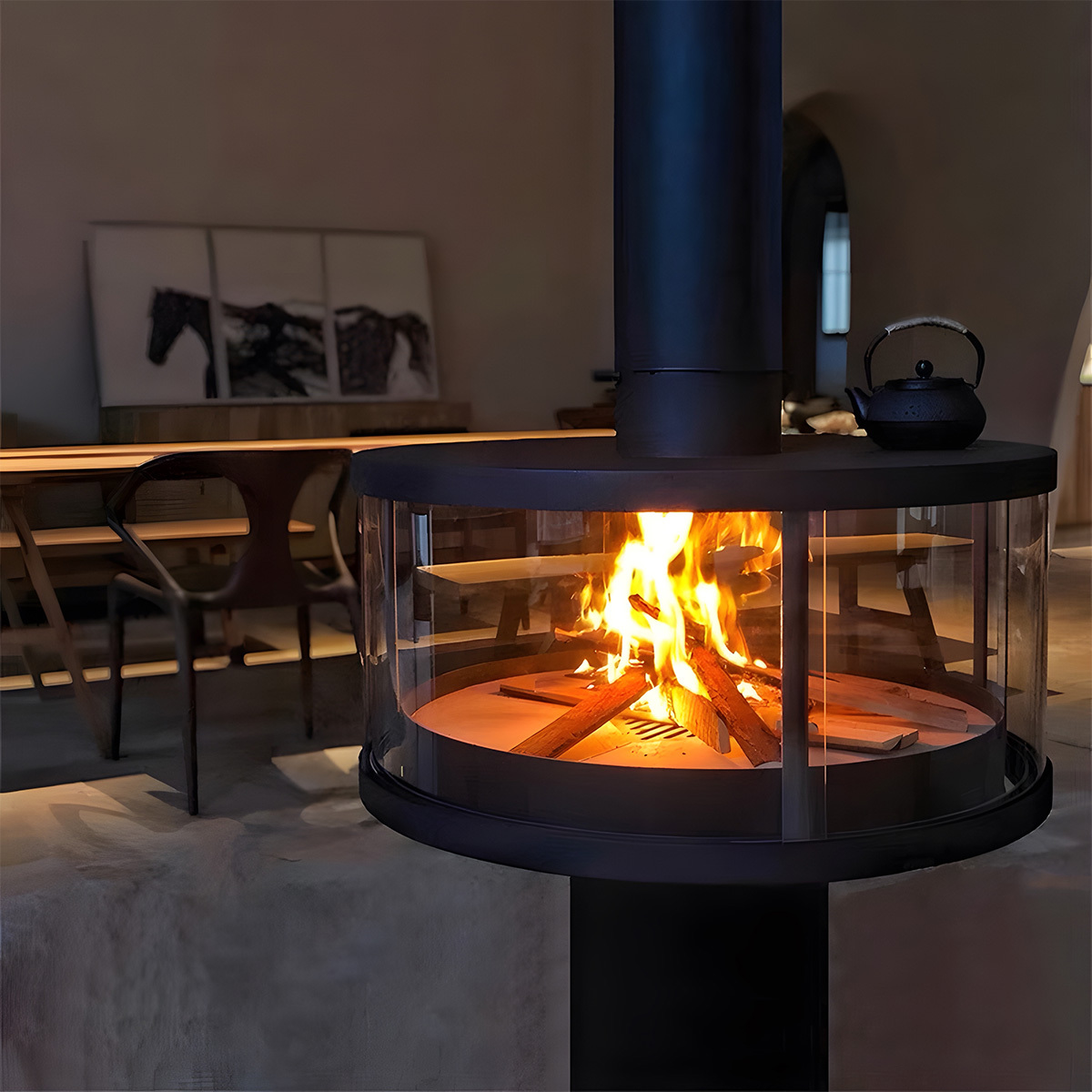 Modern Indoor Hanging Real Fire Fireplace Fireplace Warm 3