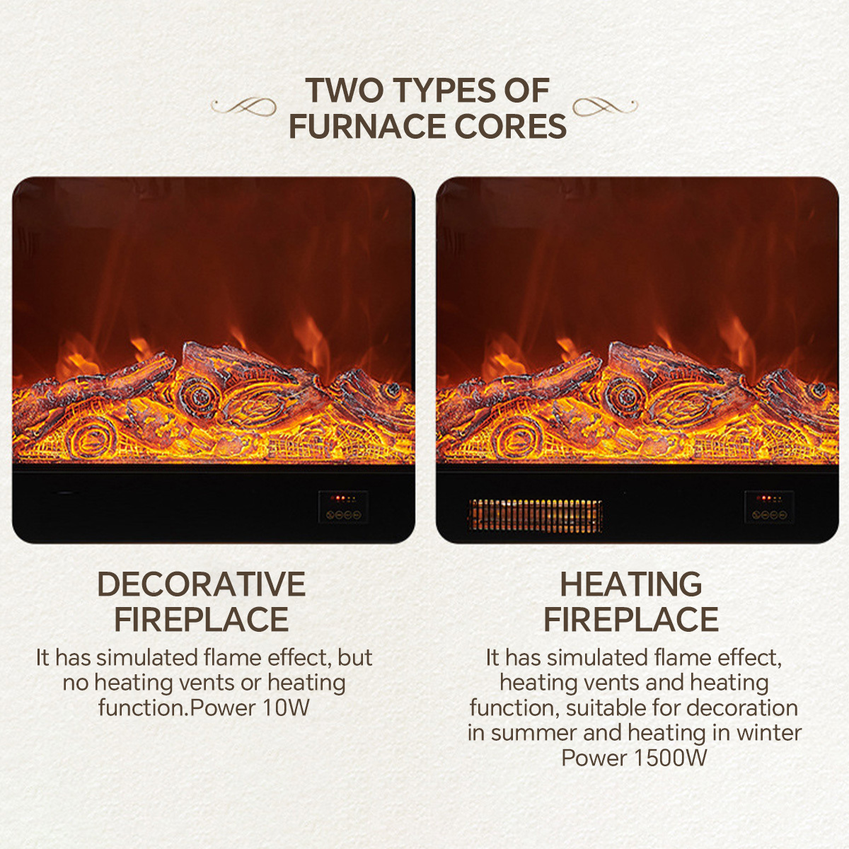 51.2Inch Simple Solid Wood French Style Electronic Fireplace