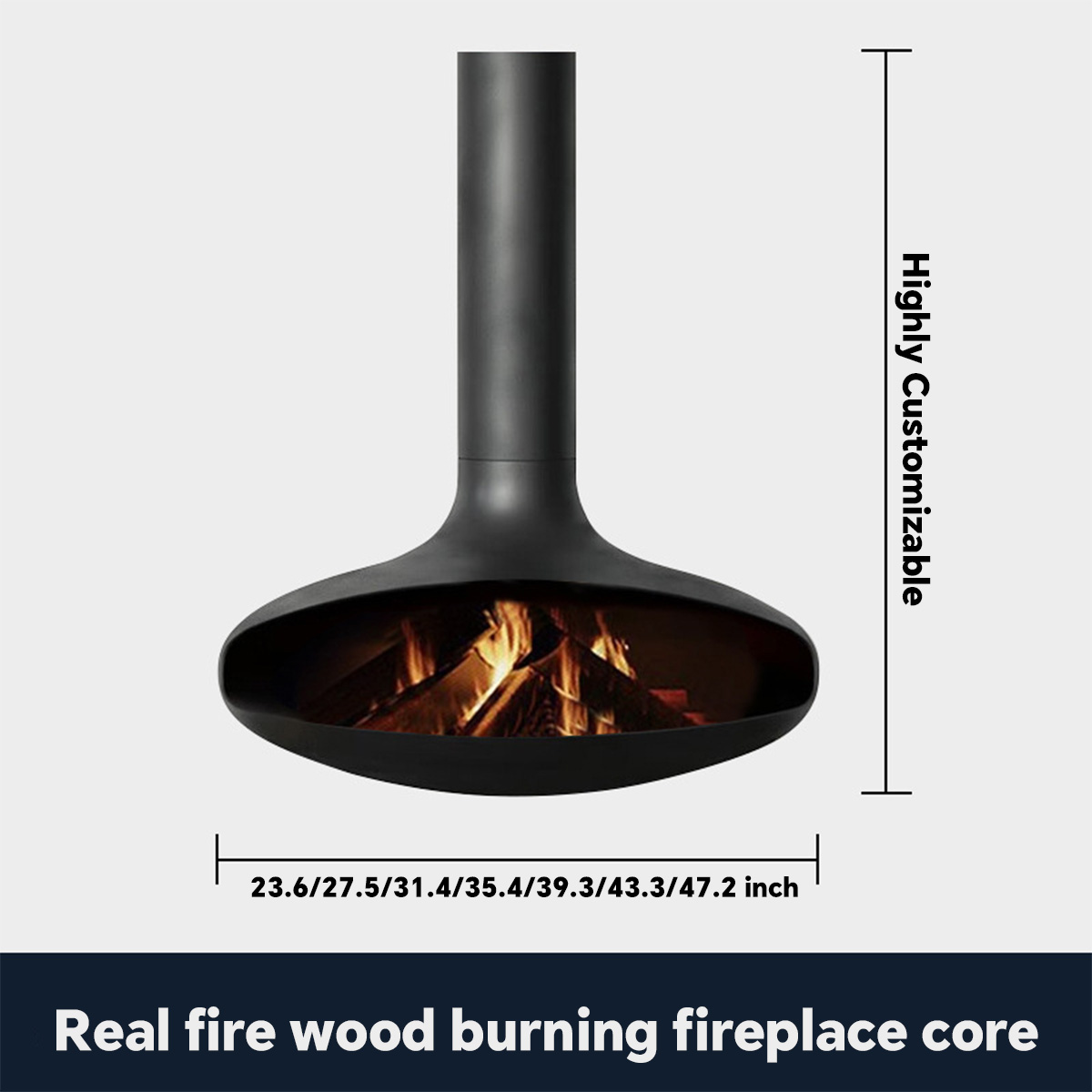 European style indoor flying saucer real fire hanging fireplace