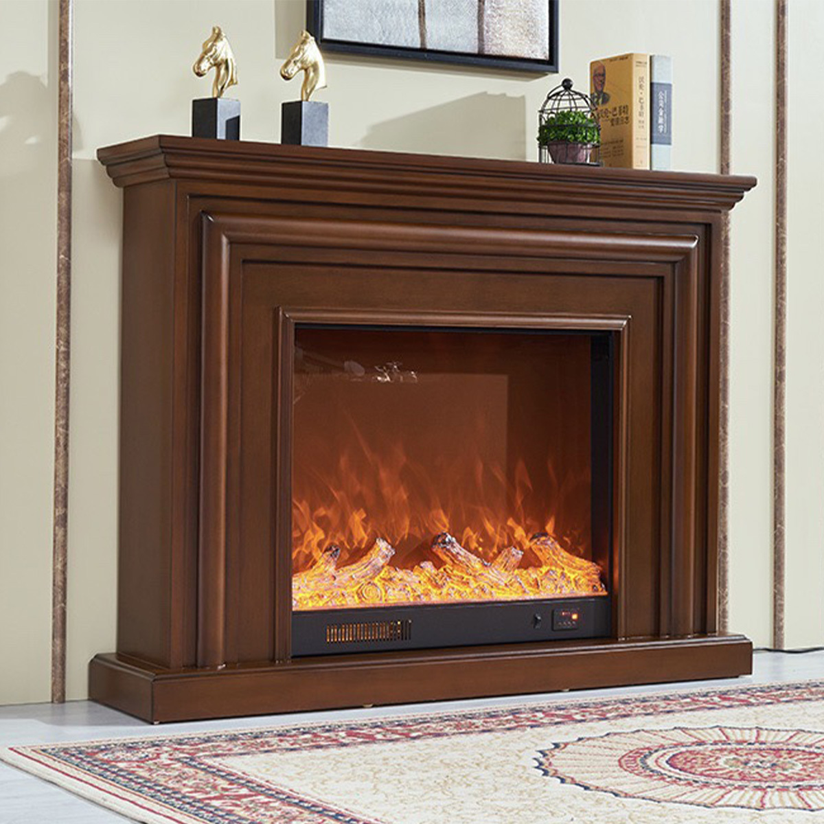French style simulated flame electronic fireplace modern solid wood decorative cabinet heating