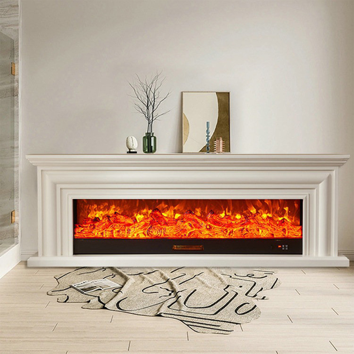 French style simulated flame electronic fireplace modern solid wood decorative cabinet heating