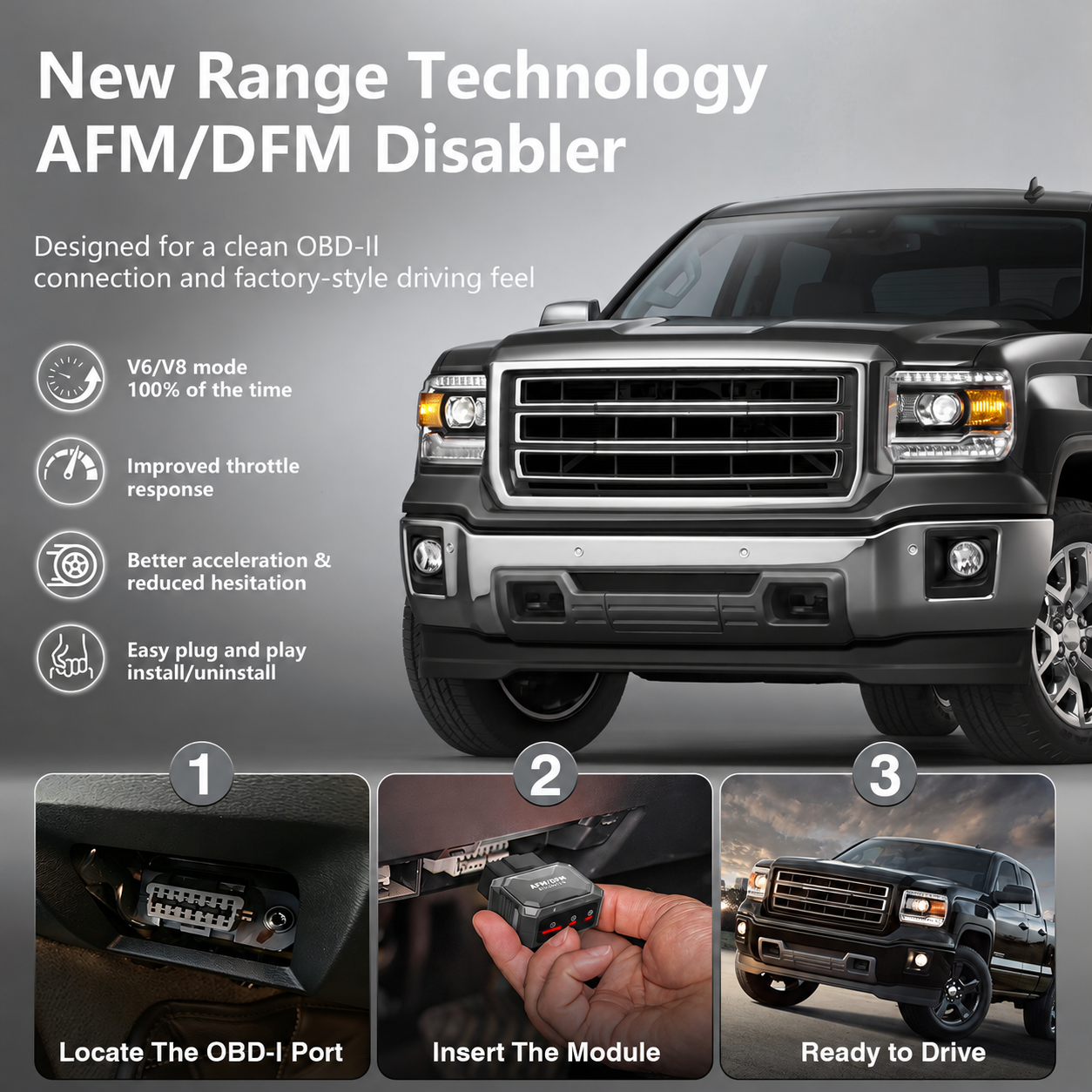 AFM/DFM Disabler, Active & Dynamic Fuel Management Disabling Module, OBD-II Plug-in Device for Compatible GM V6 & V8 Vehicles