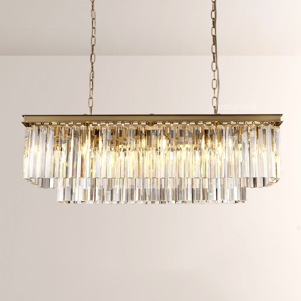 Kelly 2-Layer Crystal Rectangle Chandelier 39", Crystal Chandelier For Living Room