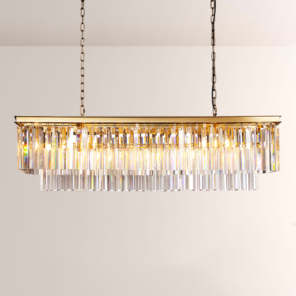 Kelly 2Layer Crystal Rectangle Chandelier 49"Modern Crystal Chandelier