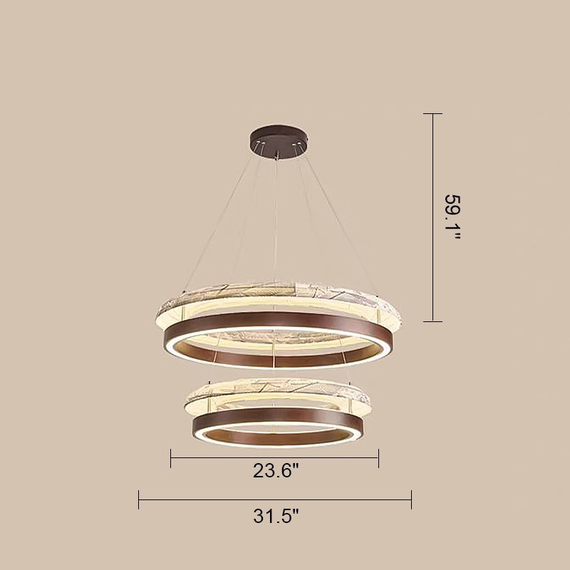  Wood Fabric Glow Round 2-Tier Chandelier 31.5“D