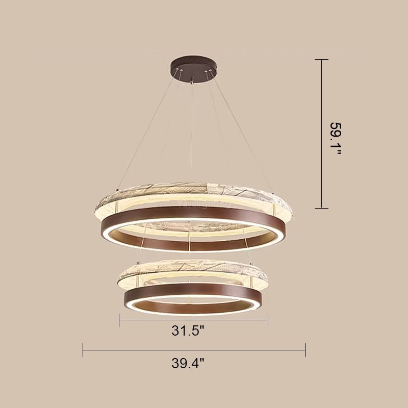  Wood Fabric Glow Round 2-Tier Chandelier 31.5“D