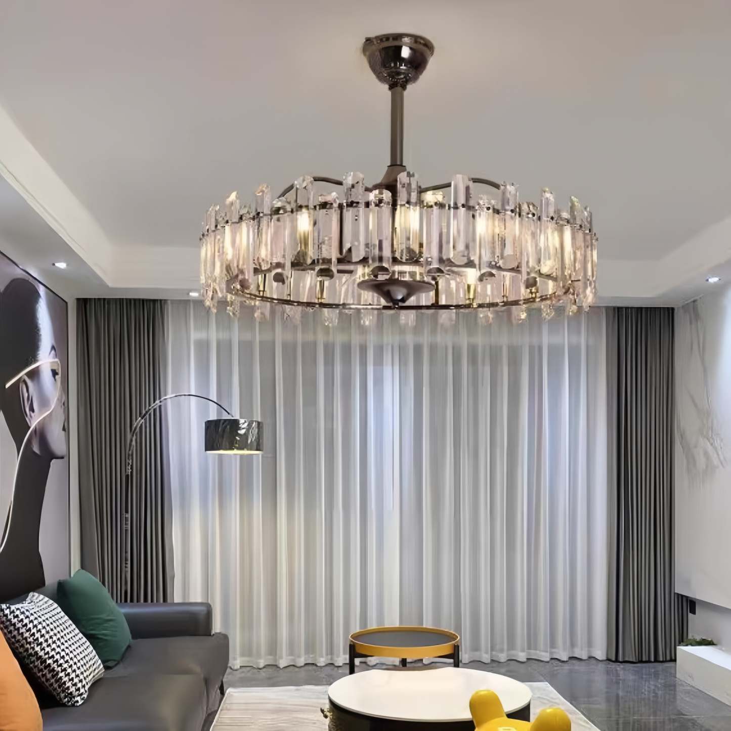 New Modern Invisible Fan Light Candle Crystal Chandelier for Living/Dining Room/Bedroom