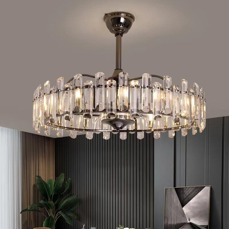 New Modern Invisible Fan Light Candle Crystal Chandelier for Living/Dining Room/Bedroom