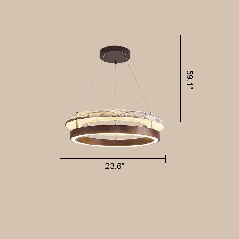  Wood Fabric Glow Round Chandelier 39.4"D