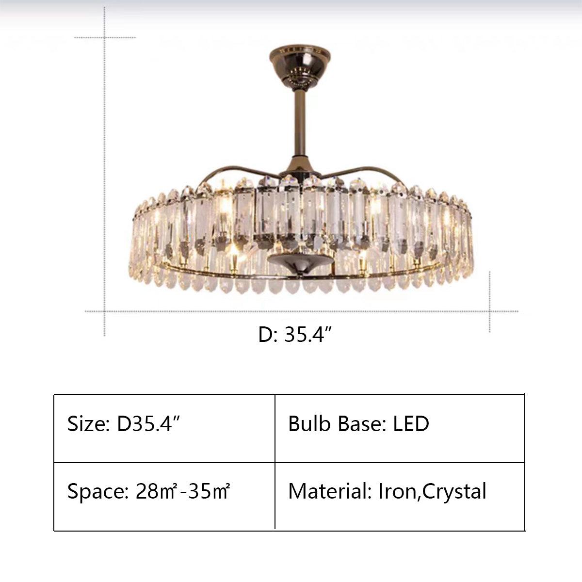New Modern Invisible Fan Light Candle Crystal Chandelier for Living/Dining Room/Bedroom