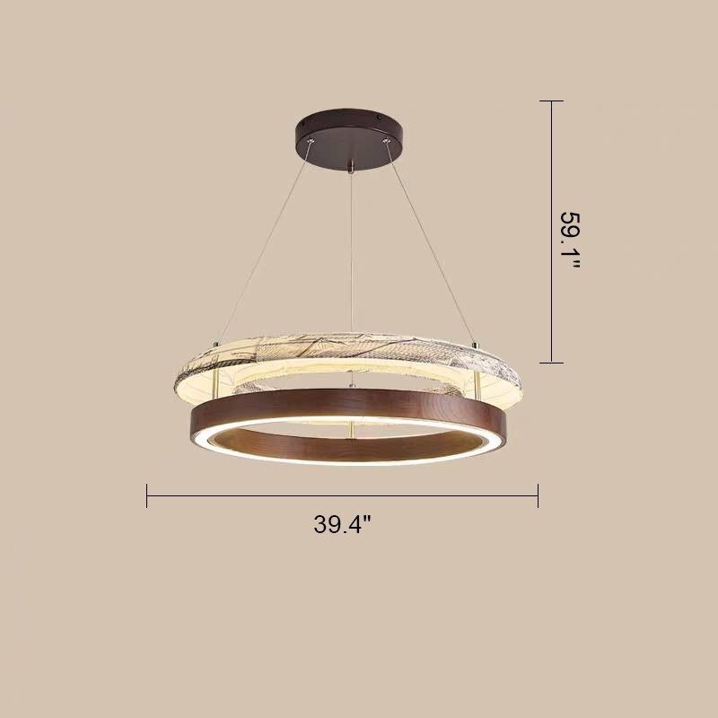  Wood Fabric Glow Round Chandelier 39.4"D