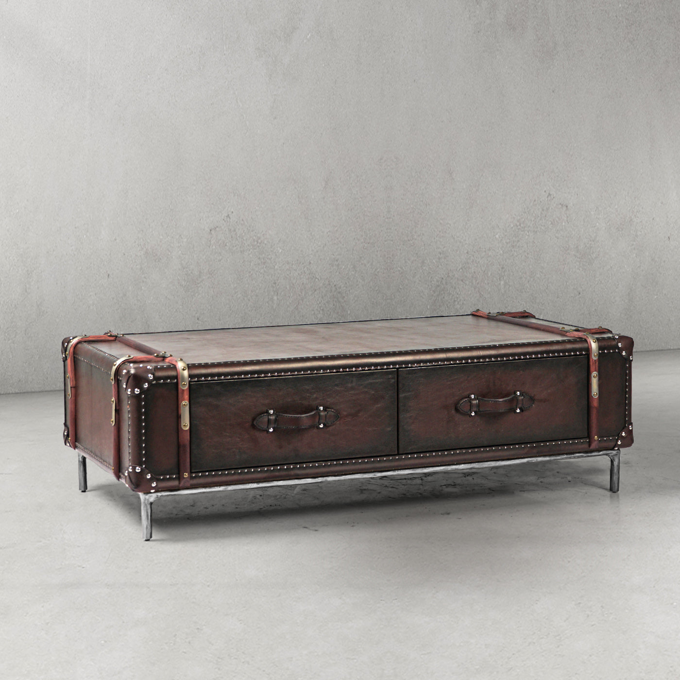 Thaddeus Vintage Cowhide Rattan Coffee Table