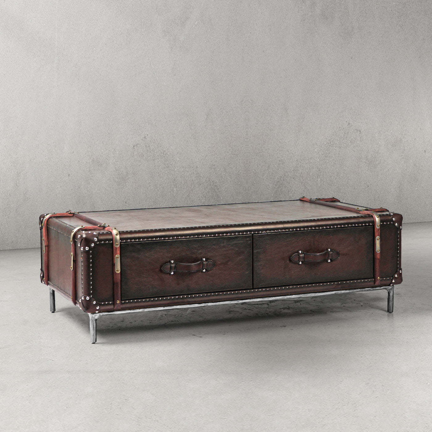 Thaddeus Vintage Cowhide Rattan Coffee Table